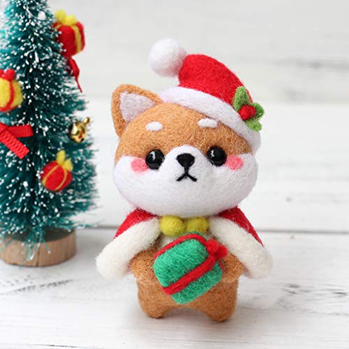 Bastelset aus Wollfilz, süßes Handspinn-Handwerk, Anfänger, Nadelfilz, Handarbeits-Set, nicht fertig gestochen (Weihnachten Shiba Inu) von SEIWEI