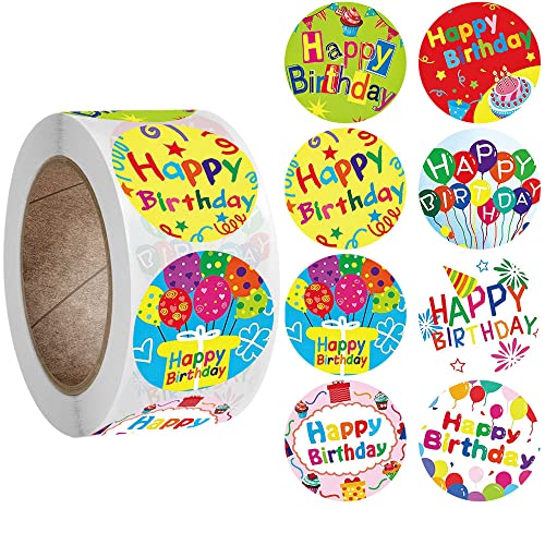 Happy Birthday Aufkleber, 500 Stück, selbstklebende Aufkleber, Paket, Scrapbooking, Aufkleber für Geschenke, Basteln, Umschlag, Versiegelung, Süßigkeiten, Kekse, Geburtstagsparty-Zubehör (Typ 1) von SEIWEI