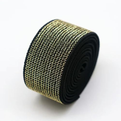 SELCOA 5 m hochdichter gewebter Golddraht und silberner Flacher elastischer Gürtel, Gold- und Silber-Gummiband, DIY-Kleidung, Hosen, Nähzubehör von SELCOA