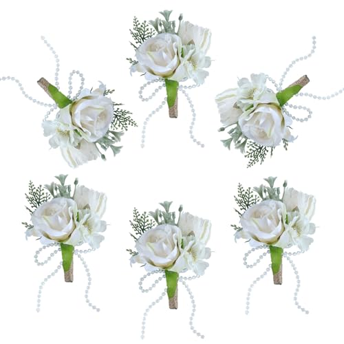 SELiLe Simulation Hochzeit Corsage Party Zubehör Künstliche Boutonniere Corsage Brautjungfer Brust 6PCS von SELiLe