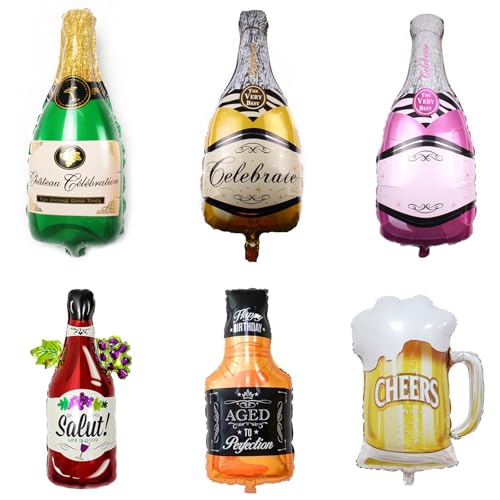 Bier Luftballons,Champagner Luftballons,XXL Bierglas Heliumballon,Giant Bier Aluminium Folie Ballons,Wein Flaschen Heliumballon,Riesen Ballon Bier Whisky Flasche Weinglas Sektflasche,6 Stück von SEMINISMAR