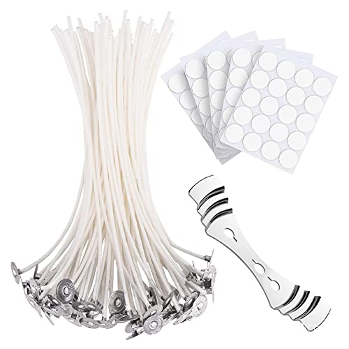 Kerzendocht Set,Kerzendochte für Kerzen, Rauchfrei Kerzendocht, Kerzen Selber Machen Set,dochte für Kerzen 15cm,Cotton Candle Wick, Dochte für Kerzen mit 50 Kerzendocht Aufkleber und 1 Dochthalter von SEMINISMAR