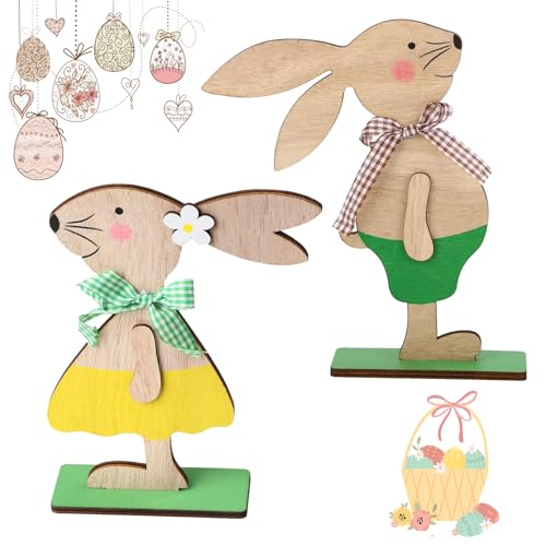 Osterdeko Osterhase Deko,2 Stück Ostern Deko Aufsteller Osterhase Holz,Osterhasen Deko,Osterdekoration zum Hinstellen,Aufsteller Hase,Deko Aufsteller für Ostern,Osterhasen Deko Holz,Ostern Dekoration von SEMINISMAR