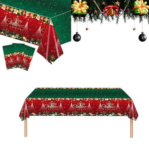 Weihnachten Rechteckige Tischhussen,137x274cm Weihnachten Tischdecke,Weihnachts tischdecke aus Kunststoff,Weihnachtstischdecke Rot und Grün Tischdecke,Weihnachten wasserdichte Tischdecke,1 Stück von SEMINISMAR