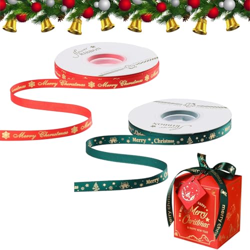 Weihnachtsbänder Grün/Rot,25 Yard Weihnachten Satinband,2 Rollen Geschenkband Satinband,Grün Schleifenband Satinband,Christmas Satin Ribbon,Dekoband Weihnachtsbänder,Grün Rot Schleifenband von SEMINISMAR