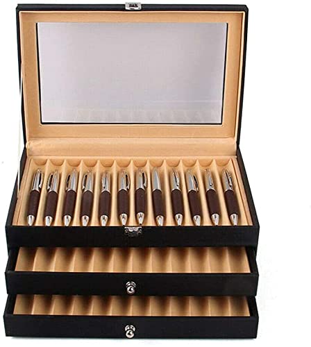 SENDERPICK Füllfederhalter Display Box - PU-Leder Füller Schaukasten 24/36 Pen Halter Aufbewahrungsbox, Penbox Holz Display Case Veranstalter (36 Slot, schwarz) von SENDERPICK