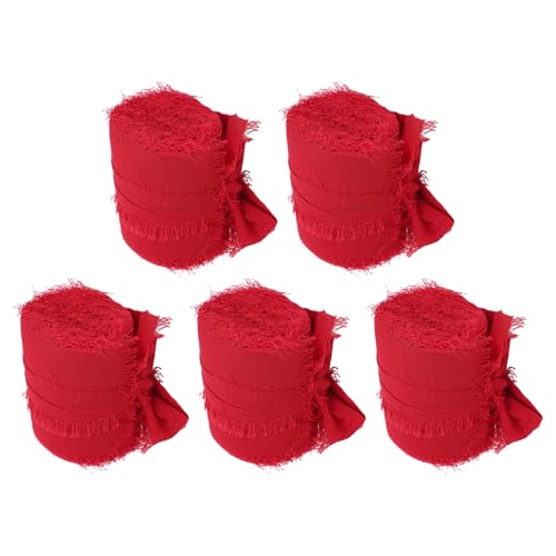 Rotes Chiffonband, 5 Rollen Rotes Handgefertigtes Fransen Chiffon Seidenband, Rotes Fransen Chiffonband, Dekoratives Band für Hochzeitseinladungen, Brautsträuße, Geschenkverpackung von SENECESLI