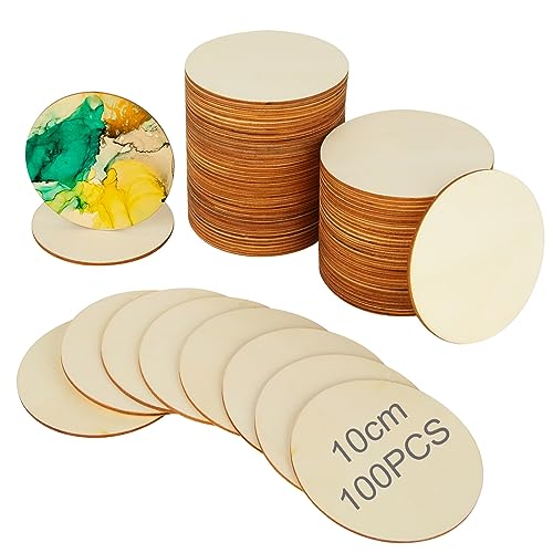 SENENQU 100er Pack Runde Holzscheiben 10 cm - Runde Holzscheiben 10 cm Durchmesser - 2.5 mm Dick Holzplatte zum Basteln - Holzplatte Rund Ausschnitte für Untersetzer & zum Basteln von SENENQU