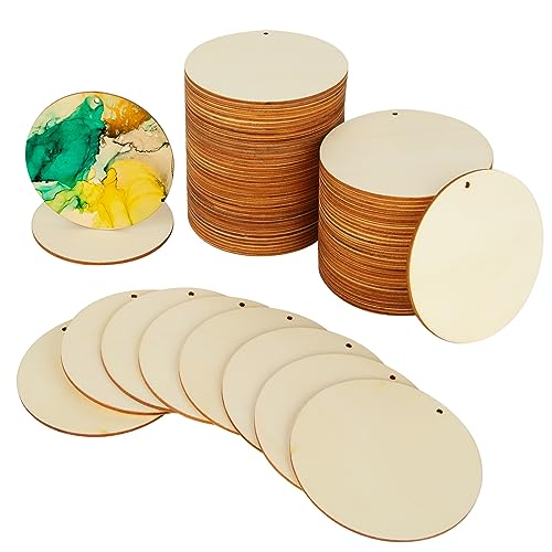 SENENQU 100er Pack Runde Holzscheiben mit Loch 10 cm - Runde Holzscheiben 10 cm Durchmesser - 2.5 mm Dick Holzplatte Rund - Holzplatte Rund Ausschnitte für Untersetzer & zum Basteln von SENENQU