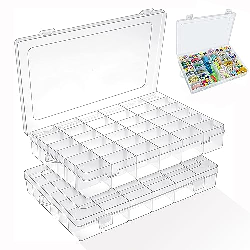 SENENQU 2 Stück Sortierboxen für Kleinteile – 27,3 x 17,6 x 4,3 cm – Sortierbox 36 Fächer Kleinteilebox, Aufbewahrungsbox Einstellbar Fächer, Schmuck, Schrauben, Perlen von SENENQU