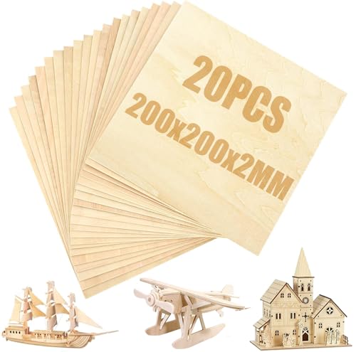 SENENQU 20 Stück Lindenholz 2 mm, Sperrholzplatte Holz Sperrholz 200 x 200 mm x 2 mm, Holzplatten zum Basteln für Laserprojekte, DIY Modell, Kunst und Handwerk, Gemälde von SENENQU