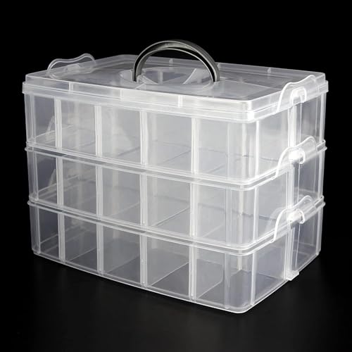 SENENQU Groß Sortierboxen Für Kleinteile, 30 Fächer Stapelbare Sortierbox, Transparente Plastik Aufbewahrungsbox für Spielzeug, Schmuck, Kosmetik&Accessoires - 32x19x24CM von SENENQU