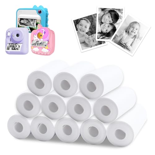 SENLINLIN Thermopapier für Kinder-Sofortdruckkameras, 12 Rollen, 57 x 25 mm, weißes Thermodruckerpapier, keine Tinte, Fotodruckerpapier für die meisten Kinderkameras, Sofortdrucker/Mini-Drucker, von SENLINLIN