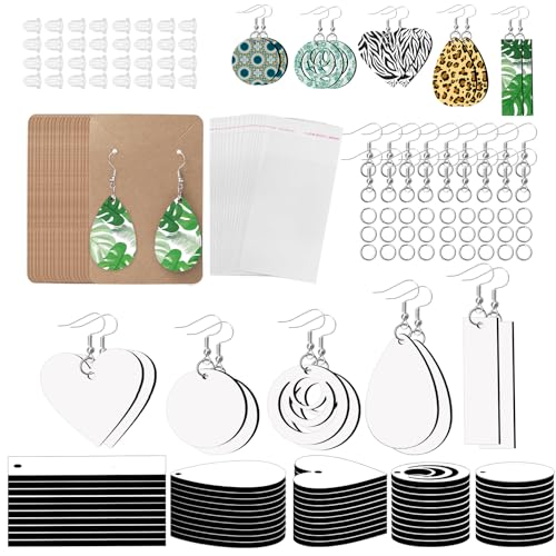 1250 Stück Sublimationsohrrohlinge, Großpackung zum Selbermachen von Schmuck, Bastelset mit 250 Ohrhaken, 250 Biegeringen, 250 Ohrstöpseln, 125 Ohrringkartenhalter und transparenten Verpackungsbeuteln von SENONAPO