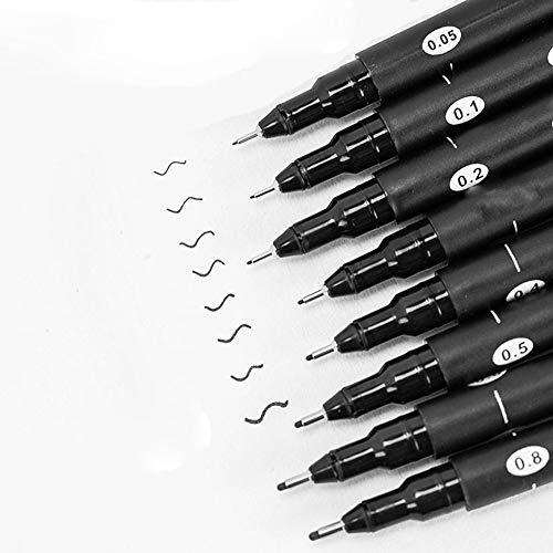 Fineliner/Zeichenstifte, 0,05 mm – 0,8 mm Fineliner Pen Pigment Marker wasserdicht für Künstler Illustration technische Zeichnungen Büro Dokumente Manga (10 Stück), schwarz von SENRISE