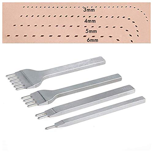 Lederhandwerkswerkzeuge 4 Stück 1/2/4/6 Zinken Leder Lochstanzer Werkzeug DIY Nähen Leder Handwerk Werkzeuge Kit Diamant Schnürung Stitching Meißel Set (4 mm) von SENRISE