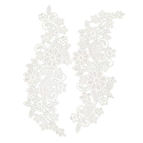 1 Pair Floral Venise Lace Applique Embroidered Guipure Wedding Lace Motif Trim White 30x10cm von SENRN