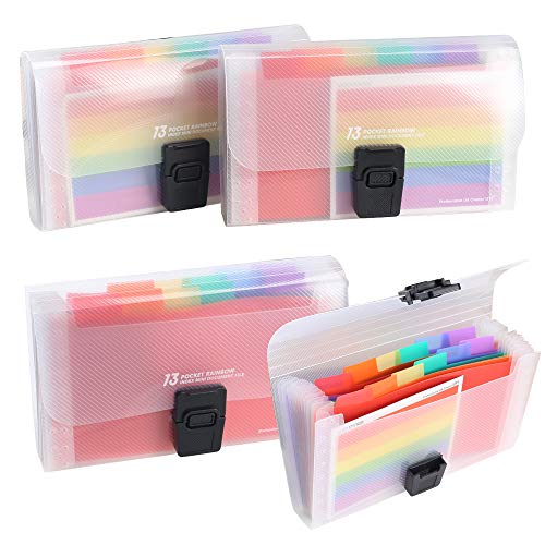 4 Pack Expanding File Folder, AILANDA A6 13 Pockets Rainbow Document Organiser A6 Accordion Folder Receipt Organiser Wallet Case with Labels Index for Bills Cards Coupons 17.7 x 10.5 x 2.5cm von SENRN