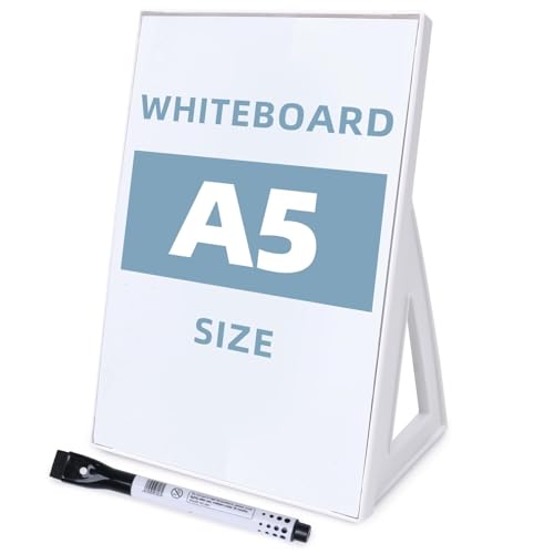 SENWHAL Kleines Whiteboard mit Ständer, 21,6 x 14,7 cm, kleines, trocken abwischbares Whiteboard, stehend, Mini-Whiteboard-Staffelei für den Schreibtisch mit einem Marker von SENWHAL