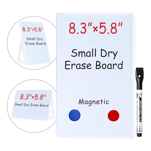 SENWHAL Kleines Whiteboard mit Ständer, 21,6 x 14,7 cm, kleines, trocken abwischbares Whiteboard, stehend, Mini-Whiteboard-Staffelei für den Schreibtisch mit einem Marker von SENWHAL