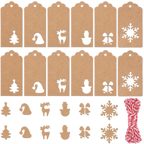 120 Stück Weihnachts Geschenkanhänger Weihnachten Etiketten aus Kraftpapier mit Seil,handgemachte DIY Christbaumschmuck Ornamente (Braun) von SEPGLITTER