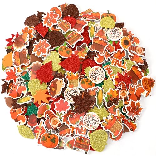 SEPGLITTER 600 Stück Herbstblatt Schaumstoff Aufkleber, Herbstliche Glitzernde Ahornblätter und Bunte Muster, Selbstklebende Schaumstoff-Aufkleber für Kinder, Thanksgiving, DIY Dekorationen von SEPGLITTER