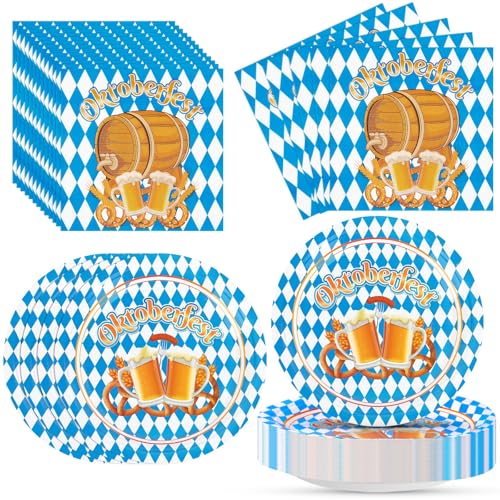 SEPGLITTER 80 Stück Oktoberfest Tischdeko Set, Bayrische Deko mit 7 Zoll Oktoberfest Teller Und Große Servietten für Bayerische Oktoberfestparty Grillfeste Bierfest Outdoor von SEPGLITTER