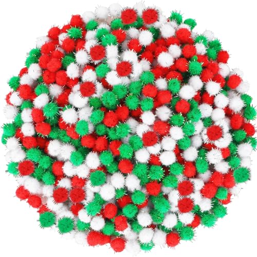 SEPGLITTER Herbst-Pom-Poms-Bälle, 1000 Stück orange-braune Pom-Poms zum Basteln, Basteln, DIY, Herbst-Thanksgiving-Party-Dekorationen (6 Farben, 1 cm) (Glitzer Rot Grün Weiß) von SEPGLITTER