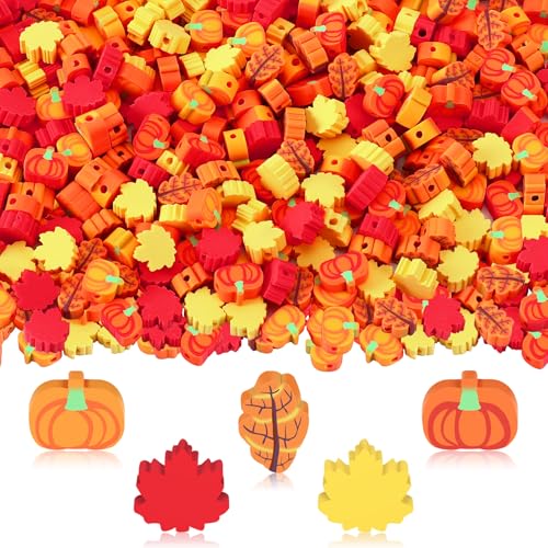 SEPGLITTER Polymer-Ton-Perlen, 300 Stück, Thanksgiving-Herbstblatt-Kürbis-Ton-Perlen für Schmuckherstellung, Herbst, DIY-Armband, Halskette, Zubehör, Bastelzubehör, Partyzubehör von SEPGLITTER