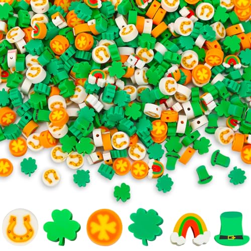 SEPGLITTER St. Patrick's Day Polymer-Ton-Perlen, grüne Kleeblatt-Hut, Münzen, Regenbogen-Ton, Abstandshalter, Perlen für St. Patrick's Day, Schmuckherstellung, Armband, Halskette, Zubehör, von SEPGLITTER