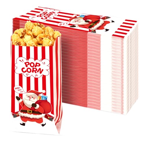 SEPGLITTER Weihnachten Popcorn Tüten, 100 Stück Popcorn Tüten Candy Tüte Papiertüten Partytüte Popcorn Maschinen Zubehör für Popcorn Bars Filmabende von SEPGLITTER