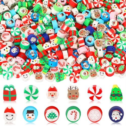 SEPGLITTER Weihnachtsperlen aus Polymerton, 300 Stück, Weihnachtsmann, Schneeflocken, Weihnachtsbaum, Elch, Schneemann, Süßigkeiten, gemischte Abstandshalter für Schmuckherstellung, DIY, Armband, von SEPGLITTER