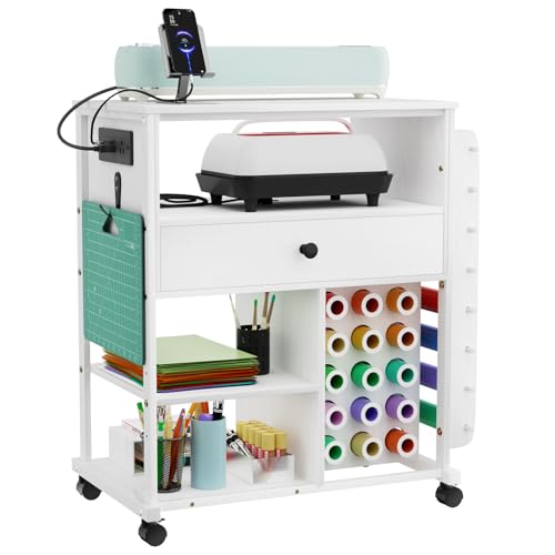 SEPTBOT Rolling Craft Aufbewahrungswagen mit Steckdose und 23 Vinyl-Rollenhaltern, kompatibel mit Cricut-Maschinen, Bastelorganisation und Aufbewahrungswagen für Home Office von SEPTBOT