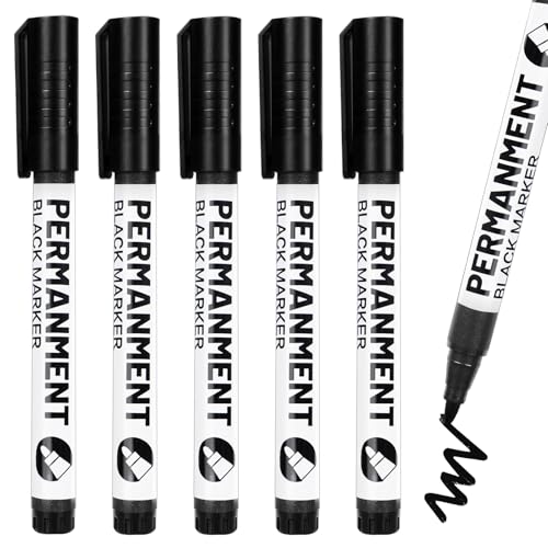 Acrylstifte Schwarz, 5-Stück Permanent Marker Schwarz und Schnell Trocknender Lackstift Schwarz Wasserfest für Steine, Felsmalerei, Keramik, Glas, Holz, Stoff, Metall, Leinwand von SEPVEL