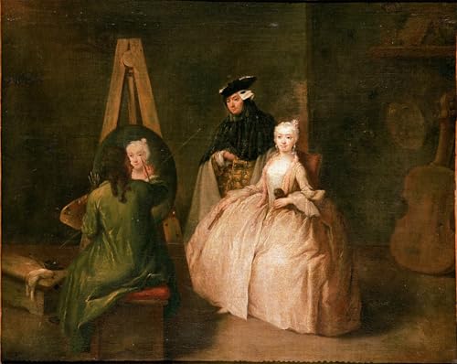 SERENDIPITP Kunst Gemälde Abstrakte Leinwand Kunst Leinwand Poster Druck Das Studio vor seiner Staffelei porträtiert eine junge Frau von Pietro Longhi Ölgemälde Wandbilder für Wanddekoration 60x90cm von SERENDIPITP