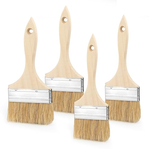 4 Stück Pinsel Set 4", 5" und 6" Lasurpinsel Malerpinsel aus Holz Ein 5-Zoll-, ein 6-Zoll- und zwei 4-Zoll Pinsel Naturschweinehaar Flachpinsel von SERKABO