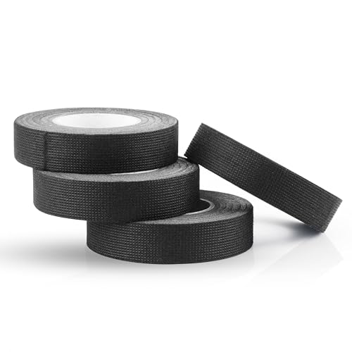 SERKABO Gewebeband Schwarz 4 Stück Isolierband Kabelbaum Klebeband Electrical Tape Textilklebeband Selbstklebendes für Haushalt KabelbäUme Kfz Motorrad 19mm x 15m von SERKABO