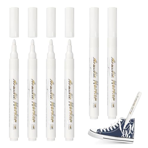 SERKABO Weißer Permanent Marker 6 PCS Acrylstifte Stift Wasserfest Marker White Markers für Holz, Metall Glas Stoff Steine Bemalen Schwarzes Papier von SERKABO