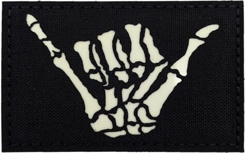 Reflektierendes Shaka-Patch, reflektierend, Skelett, Surfer-Gruß, reflektierend, militärisch, Schwarz / Weiß von SERMILITAR