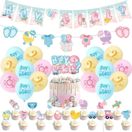 Gender Reveal Party Deko, Boy or Girl Gender Reveal Ballon, Babyparty Deko Mädchen Oder Junge, Baby Shower Deko, Baby Party Dekoration, Konfetti Blau Offenbaren für Geschlecht Verkünden von SERTAS