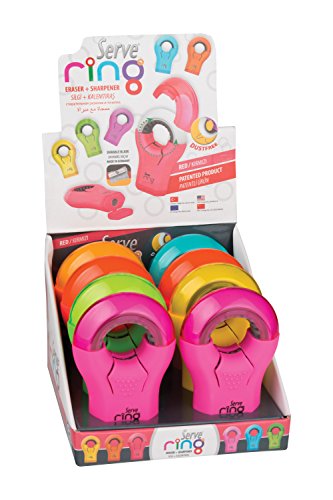 Serve SV-RING8KTKR Ring Eraser & Sharpener In One Body, In 9 pcs Paper Box Eraser & Sharpener In One Body MIX FLUORESCENT COLOURS von SERVE