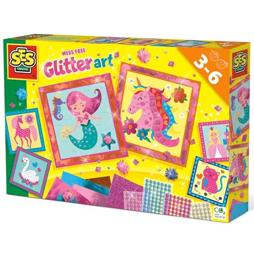 SES Creative 14645 Glitzerkunst ohne Kleckern - Sauberes Glitzer Bastelset für Kinder, Pink, Medium von SES Creative