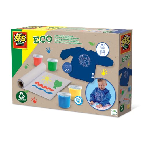 SES Creative Eco Fingerfarben Set mit Bastelschürze - 100% recycelt, diverse Farben von SES Creative