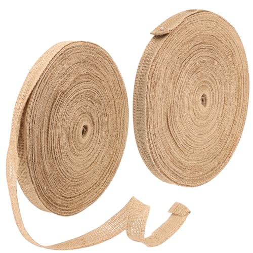 SEUICYNE 50m/Rollen Juteband 2,5cm Breits, 2 Roller Burlap Band Vintage, Deko Geschenkband Natürliches Sackleinenband Dekoband für Geschenkverpackung Handwerk Herbstkranz Party DIY Hochzeitdeko von SEUICYNE