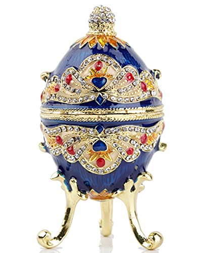 SEVENBEES Luxuriöse russische Fabergé-Ei-Schmuckschatulle, aufklappbar, handbemalt, emailliertes Fabergé-Ei, Sammlerstücke, Geschenk mit österreichischen Kristallen von SEVENBEES