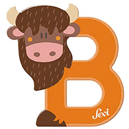 Sevi 83002 Tier Holzbuchstaben B Bison ca. 10 cm, Türbuchstaben für Kinderzimmer, ABC Lernspielzeug aus Holz, pädagogisches Spielzeug für Kinder ab 3 Jahren, Buchstabe Tiere, Orange von Sevi