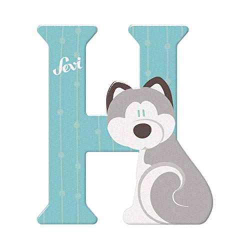 Sevi 83008 Tier Holzbuchstaben H Husky ca. 10 cm, Türbuchstaben für Kinderzimmer, ABC Lernspielzeug aus Holz, pädagogisches Spielzeug für Kinder ab 3 Jahren, Buchstabe Tiere, Blau von Sevi