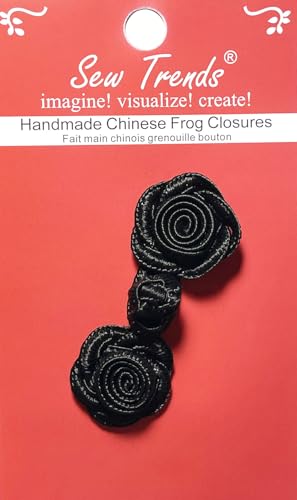 Handgefertigte chinesische Frösche Knopfverschlüsse – Schwarz – schönes Rosen-Design – 2,5 x 6,3 cm – 1 Paar/Packung zum Nähen von Mänteln, Umhängen, Jacken, Renaissance von SEW TRENDZ