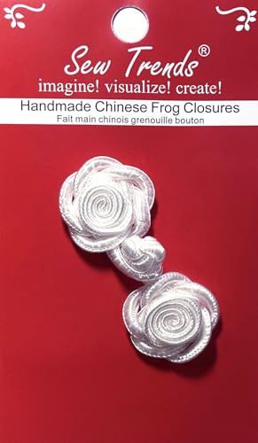 Handgefertigte chinesische Frösche Knopfverschlüsse – Weiß – schönes Rosen-Design – 2,5 x 6,3 cm – 1 Paar/Packung zum Nähen von Mänteln, Umhängen, Jacken, Renaissance von SEW TRENDZ