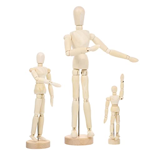 3St Modell aus Holz holzfiguren holzmodelle Holzgelenkpuppe Körper-Mannequin-Zeichnung Kunstpuppenfigur bastelset Gliederpuppe zum Skizzieren Gliederpuppenschmuck Legierung Beige SEWACC von SEWACC